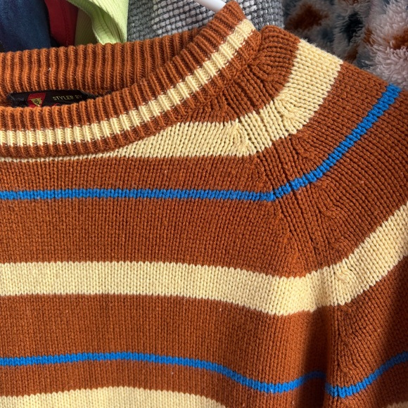 Vintage Striped Sweater Raglan Sleeve Crew Neck Virgin Acrylic Retro Orange Sz M - Picture 7 of 9